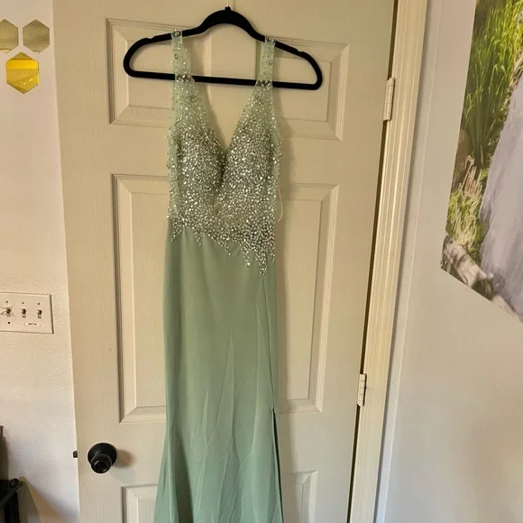 mint green and silver dress Mint Green Silver Gold Foil Lehenga main image 0